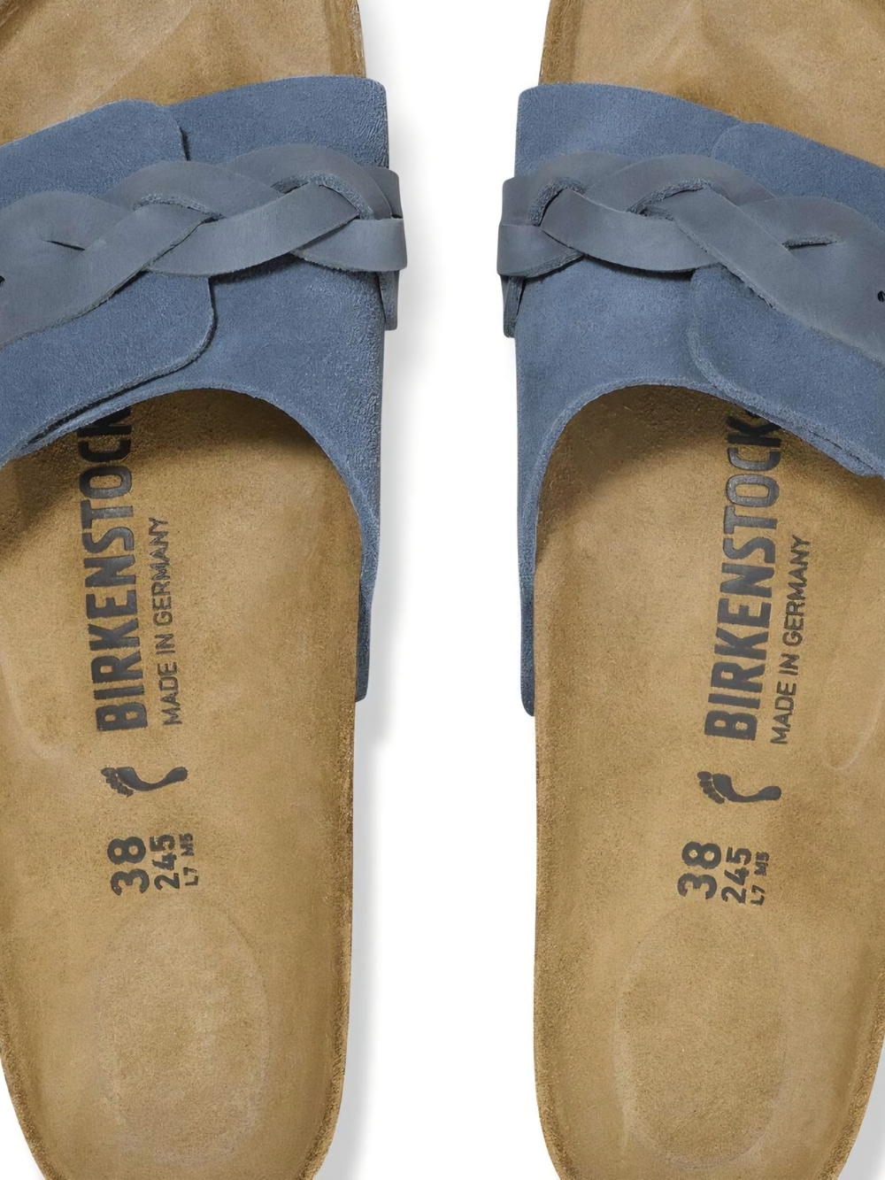 Birkenstock Women's Blue Suede Braided Slide Sandals